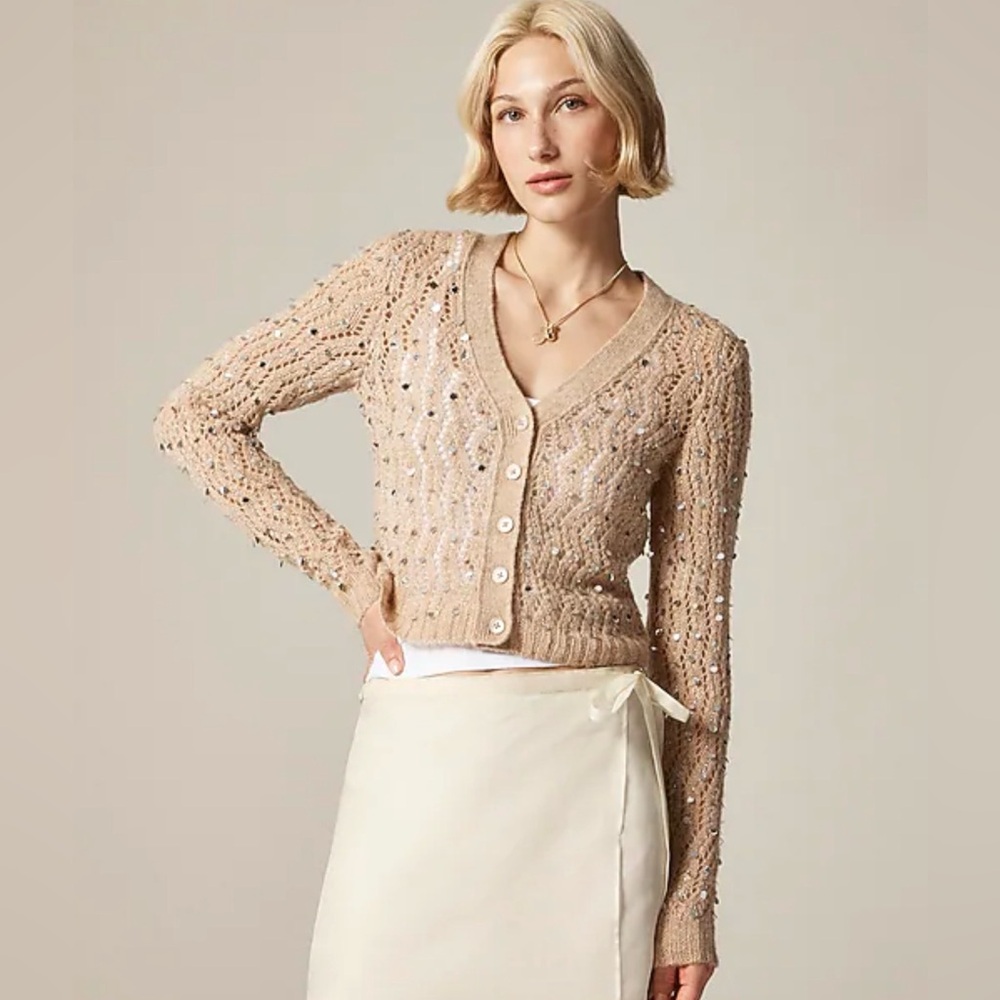 J. Crew Collection Embellished Pointelle Cardigan
